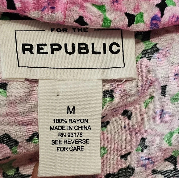 For The Republic M Pink Floral Boho Peasant Blouse Elastic Waist Coquette Top - Picture 5 of 7